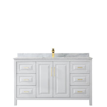 Load image into Gallery viewer, Wyndham Daria 60 Inch Single Bathroom Vanity in White, White Carrara Marble Countertop, Undermount Square Sink, Brushed Gold Trim- Wyndham