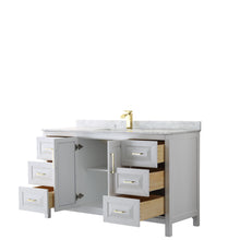 Load image into Gallery viewer, Wyndham Daria 60 Inch Single Bathroom Vanity in White, White Carrara Marble Countertop, Undermount Square Sink, Brushed Gold Trim- Wyndham