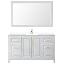 Load image into Gallery viewer, Wyndham Daria 60 Inch Single Bathroom Vanity in White, White Cultured Marble Countertop, Undermount Square Sink, 58 Inch Mirror, Brushed Gold Trim- Wyndham