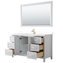 Load image into Gallery viewer, Wyndham Daria 60 Inch Single Bathroom Vanity in White, White Cultured Marble Countertop, Undermount Square Sink, 58 Inch Mirror, Brushed Gold Trim- Wyndham