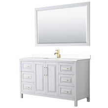 Load image into Gallery viewer, Wyndham Daria 60 Inch Single Bathroom Vanity in White, White Cultured Marble Countertop, Undermount Square Sink, 58 Inch Mirror, Brushed Gold Trim- Wyndham