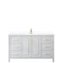 Load image into Gallery viewer, Wyndham Daria 60 Inch Single Bathroom Vanity in White, White Cultured Marble Countertop, Undermount Square Sink, Brushed Gold Trim- Wyndham