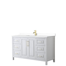 Load image into Gallery viewer, Wyndham Daria 60 Inch Single Bathroom Vanity in White, White Cultured Marble Countertop, Undermount Square Sink, Brushed Gold Trim- Wyndham