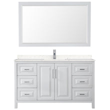 Load image into Gallery viewer, Wyndham Daria 60 Inch Single Bathroom Vanity in White, Light-Vein Carrara Cultured Marble Countertop, Undermount Square Sink, 58 Inch Mirror- Wyndham