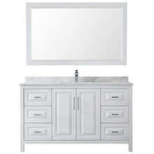 Load image into Gallery viewer, Wyndham Daria 60 Inch Single Bathroom Vanity in White, White Carrara Marble Countertop, Undermount Square Sink, and 58 Inch Mirror- Wyndham