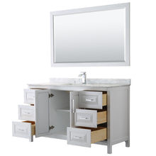 Load image into Gallery viewer, Wyndham Daria 60 Inch Single Bathroom Vanity in White, White Carrara Marble Countertop, Undermount Square Sink, and 58 Inch Mirror- Wyndham