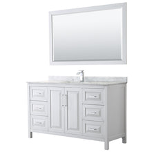 Load image into Gallery viewer, Wyndham Daria 60 Inch Single Bathroom Vanity in White, White Carrara Marble Countertop, Undermount Square Sink, and 58 Inch Mirror- Wyndham