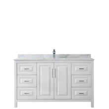 Load image into Gallery viewer, Wyndham Daria 60 Inch Single Bathroom Vanity in White, White Carrara Marble Countertop, Undermount Square Sink, and No Mirror- Wyndham