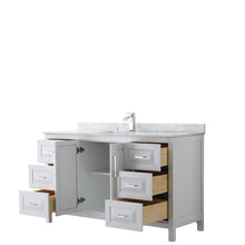 Load image into Gallery viewer, Wyndham Daria 60 Inch Single Bathroom Vanity in White, White Carrara Marble Countertop, Undermount Square Sink, and No Mirror- Wyndham