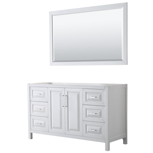 Wyndham Daria 60 Inch Single Bathroom Vanity in White, No Countertop, No Sink, and 58 Inch Mirror- Wyndham