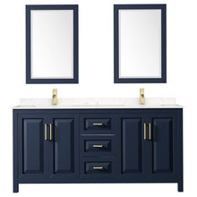 Load image into Gallery viewer, Wyndham Daria 72 Inch Double Bathroom Vanity in Dark Blue, Light-Vein Carrara Cultured Marble Countertop, Undermount Square Sinks, 24 Inch Mirrors- Wyndham