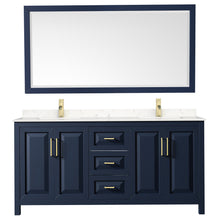 Load image into Gallery viewer, Wyndham Daria 72 Inch Double Bathroom Vanity in Dark Blue, Light-Vein Carrara Cultured Marble Countertop, Undermount Square Sinks, 70 Inch Mirror- Wyndham