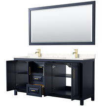 Load image into Gallery viewer, Wyndham Daria 72 Inch Double Bathroom Vanity in Dark Blue, Light-Vein Carrara Cultured Marble Countertop, Undermount Square Sinks, 70 Inch Mirror- Wyndham
