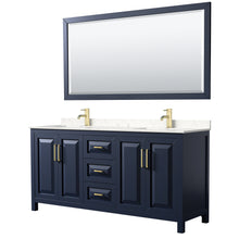 Load image into Gallery viewer, Wyndham Daria 72 Inch Double Bathroom Vanity in Dark Blue, Light-Vein Carrara Cultured Marble Countertop, Undermount Square Sinks, 70 Inch Mirror- Wyndham