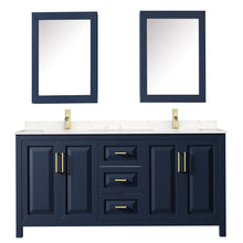 Load image into Gallery viewer, Wyndham Daria 72 Inch Double Bathroom Vanity in Dark Blue, Light-Vein Carrara Cultured Marble Countertop, Undermount Square Sinks, Medicine Cabinets- Wyndham