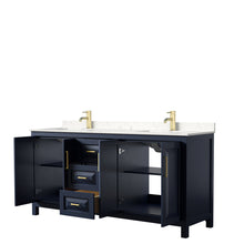 Load image into Gallery viewer, Wyndham Daria 72 Inch Double Bathroom Vanity in Dark Blue, Light-Vein Carrara Cultured Marble Countertop, Undermount Square Sinks, No Mirror- Wyndham