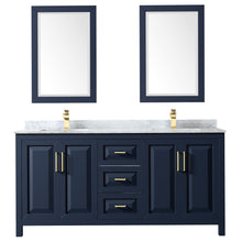 Load image into Gallery viewer, Wyndham Daria 72 Inch Double Bathroom Vanity in Dark Blue, White Carrara Marble Countertop, Undermount Square Sinks, 24 Inch Mirrors- Wyndham