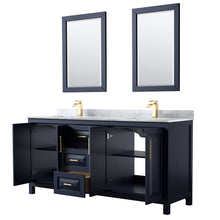 Load image into Gallery viewer, Wyndham Daria 72 Inch Double Bathroom Vanity in Dark Blue, White Carrara Marble Countertop, Undermount Square Sinks, 24 Inch Mirrors- Wyndham