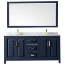 Load image into Gallery viewer, Wyndham Daria 72 Inch Double Bathroom Vanity in Dark Blue, White Carrara Marble Countertop, Undermount Square Sinks, 70 Inch Mirror- Wyndham