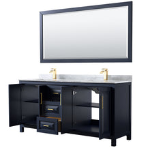 Load image into Gallery viewer, Wyndham Daria 72 Inch Double Bathroom Vanity in Dark Blue, White Carrara Marble Countertop, Undermount Square Sinks, 70 Inch Mirror- Wyndham