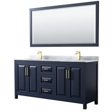 Load image into Gallery viewer, Wyndham Daria 72 Inch Double Bathroom Vanity in Dark Blue, White Carrara Marble Countertop, Undermount Square Sinks, 70 Inch Mirror- Wyndham