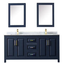 Load image into Gallery viewer, Wyndham Daria 72 Inch Double Bathroom Vanity in Dark Blue, White Carrara Marble Countertop, Undermount Square Sinks, Medicine Cabinets- Wyndham