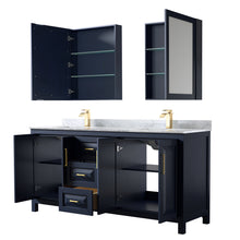 Load image into Gallery viewer, Wyndham Daria 72 Inch Double Bathroom Vanity in Dark Blue, White Carrara Marble Countertop, Undermount Square Sinks, Medicine Cabinets- Wyndham