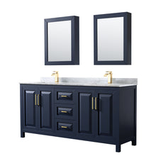 Load image into Gallery viewer, Wyndham Daria 72 Inch Double Bathroom Vanity in Dark Blue, White Carrara Marble Countertop, Undermount Square Sinks, Medicine Cabinets- Wyndham