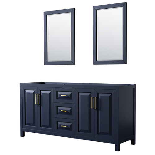 Wyndham Daria 72 Inch Double Bathroom Vanity in Dark Blue, No Countertop, No Sink, 24 Inch Mirrors- Wyndham