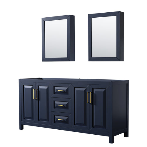 Wyndham Daria 72 Inch Double Bathroom Vanity in Dark Blue, No Countertop, No Sink, Medicine Cabinets- Wyndham