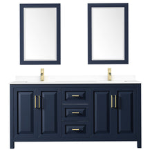 Load image into Gallery viewer, Wyndham Daria 72 Inch Double Bathroom Vanity in Dark Blue, White Cultured Marble Countertop, Undermount Square Sinks, 24 Inch Mirrors- Wyndham
