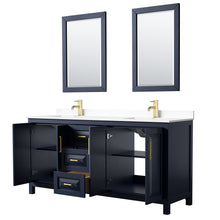 Load image into Gallery viewer, Wyndham Daria 72 Inch Double Bathroom Vanity in Dark Blue, White Cultured Marble Countertop, Undermount Square Sinks, 24 Inch Mirrors- Wyndham