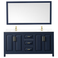Load image into Gallery viewer, Wyndham Daria 72 Inch Double Bathroom Vanity in Dark Blue, White Cultured Marble Countertop, Undermount Square Sinks, 70 Inch Mirror- Wyndham