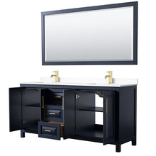Load image into Gallery viewer, Wyndham Daria 72 Inch Double Bathroom Vanity in Dark Blue, White Cultured Marble Countertop, Undermount Square Sinks, 70 Inch Mirror- Wyndham