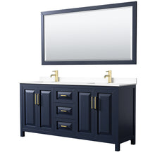 Load image into Gallery viewer, Wyndham Daria 72 Inch Double Bathroom Vanity in Dark Blue, White Cultured Marble Countertop, Undermount Square Sinks, 70 Inch Mirror- Wyndham