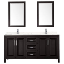 Load image into Gallery viewer, Wyndham Daria 72 Inch Double Bathroom Vanity in Dark Espresso, Light-Vein Carrara Cultured Marble Countertop, Undermount Square Sinks, 24 Inch Mirrors- Wyndham