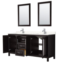 Load image into Gallery viewer, Wyndham Daria 72 Inch Double Bathroom Vanity in Dark Espresso, Light-Vein Carrara Cultured Marble Countertop, Undermount Square Sinks, 24 Inch Mirrors- Wyndham