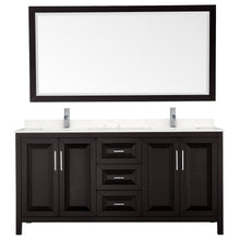 Load image into Gallery viewer, Wyndham Daria 72 Inch Double Bathroom Vanity in Dark Espresso, Light-Vein Carrara Cultured Marble Countertop, Undermount Square Sinks, 70 Inch Mirror- Wyndham