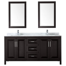 Load image into Gallery viewer, Wyndham Daria 72 Inch Double Bathroom Vanity in Dark Espresso, White Carrara Marble Countertop, Undermount Square Sinks, and 24 Inch Mirrors- Wyndham