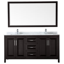 Load image into Gallery viewer, Wyndham Daria 72 Inch Double Bathroom Vanity in Dark Espresso, White Carrara Marble Countertop, Undermount Square Sinks, and 70 Inch Mirror- Wyndham