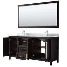 Load image into Gallery viewer, Wyndham Daria 72 Inch Double Bathroom Vanity in Dark Espresso, White Carrara Marble Countertop, Undermount Square Sinks, and 70 Inch Mirror- Wyndham