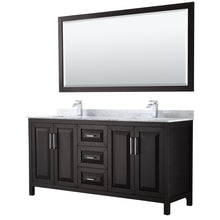 Load image into Gallery viewer, Wyndham Daria 72 Inch Double Bathroom Vanity in Dark Espresso, White Carrara Marble Countertop, Undermount Square Sinks, and 70 Inch Mirror- Wyndham