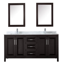 Load image into Gallery viewer, Wyndham Daria 72 Inch Double Bathroom Vanity in Dark Espresso, White Carrara Marble Countertop, Undermount Square Sinks, and Medicine Cabinets- Wyndham