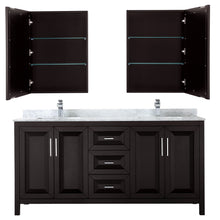 Load image into Gallery viewer, Wyndham Daria 72 Inch Double Bathroom Vanity in Dark Espresso, White Carrara Marble Countertop, Undermount Square Sinks, and Medicine Cabinets- Wyndham
