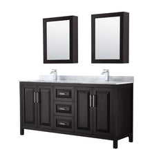 Load image into Gallery viewer, Wyndham Daria 72 Inch Double Bathroom Vanity in Dark Espresso, White Carrara Marble Countertop, Undermount Square Sinks, and Medicine Cabinets- Wyndham