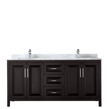 Load image into Gallery viewer, Wyndham Daria 72 Inch Double Bathroom Vanity in Dark Espresso, White Carrara Marble Countertop, Undermount Square Sinks, and No Mirror- Wyndham