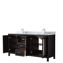 Load image into Gallery viewer, Wyndham Daria 72 Inch Double Bathroom Vanity in Dark Espresso, White Carrara Marble Countertop, Undermount Square Sinks, and No Mirror- Wyndham