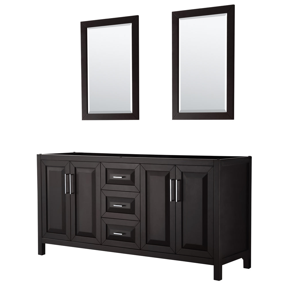 Wyndham Daria 72 Inch Double Bathroom Vanity in Dark Espresso, No Countertop, No Sink, and 24 Inch Mirrors- Wyndham
