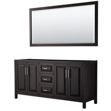 Load image into Gallery viewer, Wyndham Daria 72 Inch Double Bathroom Vanity in Dark Espresso, No Countertop, No Sink, and 70 Inch Mirror- Wyndham