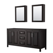 Load image into Gallery viewer, Wyndham Daria 72 Inch Double Bathroom Vanity in Dark Espresso, No Countertop, No Sink, and Medicine Cabinets- Wyndham